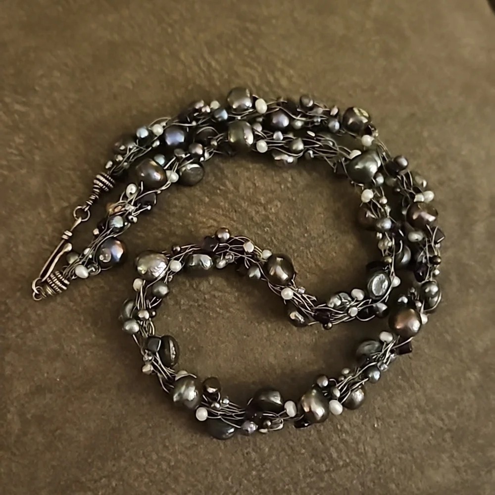 HANDMADE Purple Freshwater Pearl Wire Wrapped Cluster Necklace - Picture 7 of 7